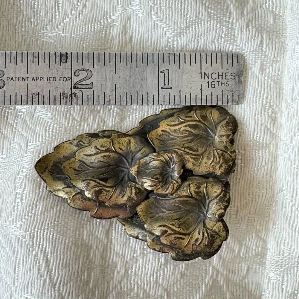 Antique Vintage Large Layered Brass Falling Leaves Fur Scarf Clip Dress Brooch